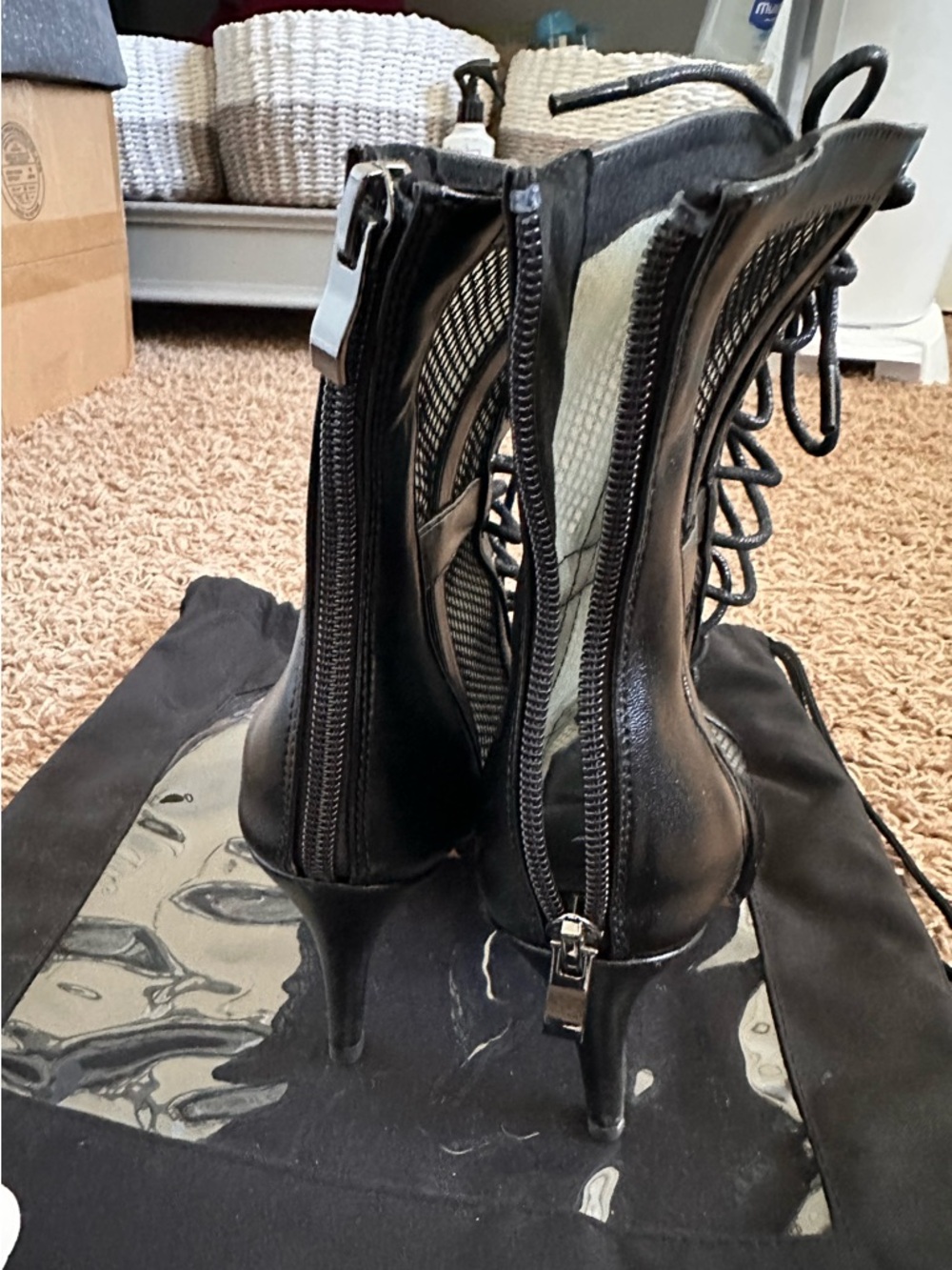 Burju Dance- Xiomara Open Toe Cross Design Fishnet Mesh Ankle Boots - Picture 7 of 11